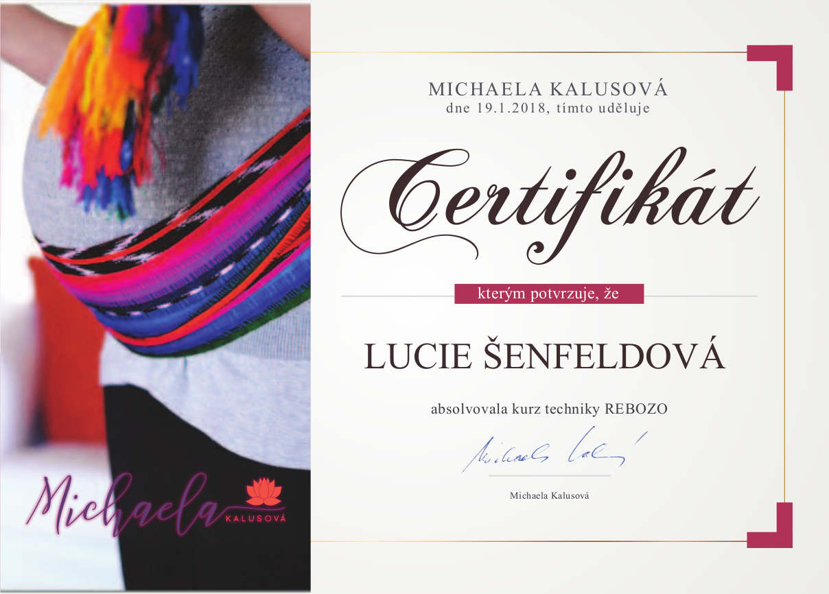 certifikát získaný na kurzu Michaely Kalusové